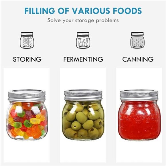 9 Pack Wide Mouth Mason Jars 10oz Glass Canning Jars with Airtight Lids and Band - Picture 5 of 6